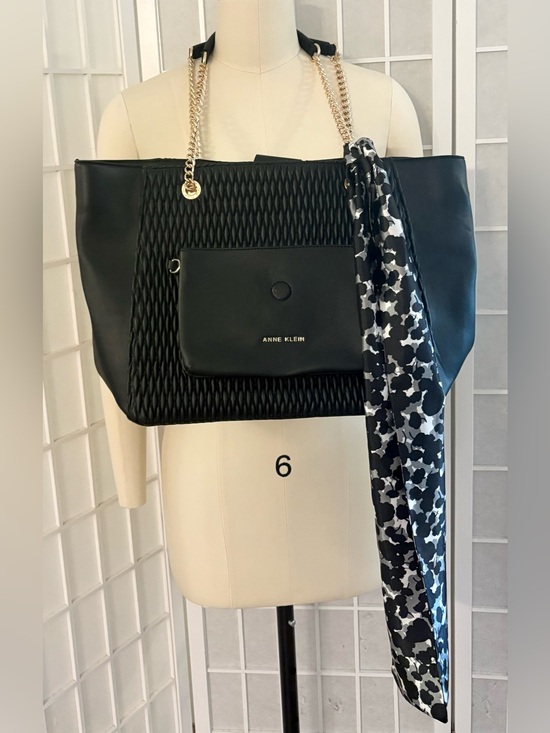 Anne Klein Handbags - Anne Klein Black Quilted Tote with Gold Chain Straps + Matching Crossbody Purse